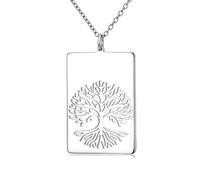 Tree of Life Necklace for Women, Rectangular Hollow Copper Pendant, Family Tree Necklace Jewelry for Mom Wife Lover, Mother's Day, Christmas Anniversary, Minimalist Daily Wearing, With 18+2inch Chain