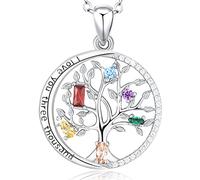 Tree of Life Necklace for Women Sterling Silver 925, Tree of Life Pendant with colorful Stones, Family Tree Pendant Necklace with Birstone for Women Wife Mum Girlfriend