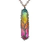 Tree of Life Necklace Titanium Life Pendant & Irregular Titanium Coated Quartz Reiki Chakra Healing Crystal Gemstone Pendant Necklace (Style4)