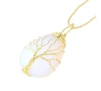 Tree Of Life Necklace With Crystal For Women Men Wire Wrapped Natural Stone Pendant Necklaces With Gold Bead Chain Teardrop Shape Crystal Jewellery Accessories Opal