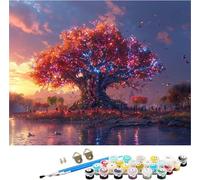 Tree Of Life Paint by Numbers for Adults, Paint by Numbers Kits Sunset on Canvas for Beginner, DIY Canvas Oil Painting Kit with Acrylic Pigment and Brushes, Room Decor, Gifts for Women 24x28in A-5914