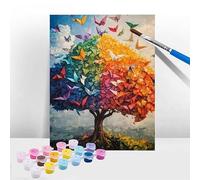 Tree Of Life Paint by Numbers for Adults, Painting by Numbers for kids 6-12, Paint by Number Canvas Kits Butterfly with Brushes Acrylic Pigment, DIY Color Oil Painting, Gifts Home Decor 12x16inch T132