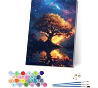 Tree Of Life Paint by Numbers for Adults with Frame, Starry Sky Paint by Numbers on Canvas, Easy DIY Oil Painting Kit with Brushes for Beginner, Adult Crafts, for Home Wall Decor Gifts 16x20in 3-1667