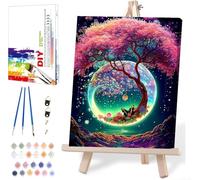 Tree of Life Paint by Numbers for Adults with Framed Canvas-with Wooden Easel,Moon Paint by Number on Canvas,DIY Acrylic Oil Painting Kits with Brushes Nice Gift Box for Home Wall Decor(12x16 Inch)