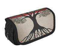 Tree of Life Palestinian Flag Pencil Case Organizer Large Capacity Cute Pen Pouch with 3 Compartment Office Stationery Large Pencil Bags with Zipper Fabric Pen Bag for Adults Portable Makeup Bag (Blac