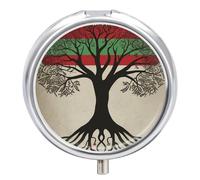 Tree of Life Palestinian Flag Pill Organizer 3 Compartment Travel Pillbox with Mirror Daily Medicine Pill Case Metal Pill Box for Purse & Pocket Portable Small Medicine Box Round Vitamin Case Containe