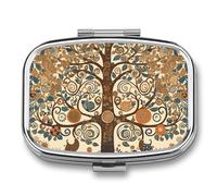Tree of Life Pill Case with 2 Compartment, Pill Organizer Portable Square Pill Box,Vitamin Pill Organizer for Pocket Purse and Travel