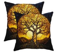 Tree of Life Pillow Covers Set of 2,Bright Yellow Nature Decorative Throw Pillows for Home,Spiritual Farmhouse Couch Cushion Covers,Spring Living Room Accents Decor 20x20 Inch