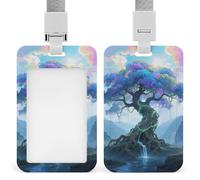 Tree of Life Retractable ID Badge Holder with Lanyard - Vertical Badge Reel,Keychain Clip,Name Tag Id Card Holder Protector for Nurse Officer Teacher Security Staff Women Men