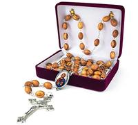 TREE OF LIFE REV. 22:14 Wooden Catholic Rosary Necklace from Israel, Olive Wood Rosary Beads with Icon Portrait & Crucifix Cross Pendant, Wood, No Gemstone