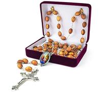 TREE OF LIFE REV. 22:14 Wooden Catholic Rosary Necklace from Israel, Olive Wood Rosary Beads with Icon Portrait & Crucifix Cross Pendant, Confirmation & Communion Rosaries for Men & Women, Wood, No