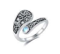 Tree of Life Ring 925 Sterling Silver Celtic Knot Moonstone Adjustable Spoon Thumb Open Ring Tree of Life Jewellery Gifts for Women Girls Tree of Life Lover