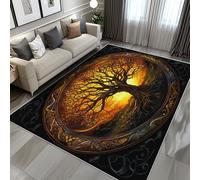 Tree of Life Rugs Living Room 80 x 150 cm Large Washable, Low Pile Rug for Bedroom, Celtic Pattern Tree Life Room Decor Carpet, Soft Extra Thin, Non Slip