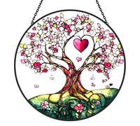 Tree of Life Stained Glass Window Hanging - Luyseyha 8″ Handmade Sun Catcher - Floral Suncatchers for Windows, Home, Garden Decor - Mother's Day, Christian Gift for Women, Wife, Mom, Lovers