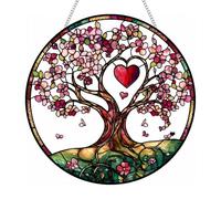 Tree of Life Stained Suncatcher, 20x20cm Acrylic Stained Glass Suncatchers with Chain, Sun Catchers for Windows, Hanging Garden Ornaments for Indoor Outdoor, Car Wedding Party