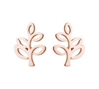 Tree of Life Stud Earrings, Simple Leaf Design Stainless Steel - Hypoallergenic Tiny Studs for Cartilage & Lobe, Everyday Minimalist Jewellery Gift (Rose Gold)