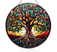 Tree Of Life Sun Catcher for Windows, 20 × 20cm Tree of Life Acrylic Hanging Ornaments, Stained Glass Window Hanging Decorations, Vibrant Sun Catchers Decor, Decorations for Women, Men, Wife, Mom