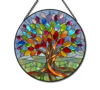 Tree Of Life Sun Catcher For Windows, Hanging Window Decor Suncatchers for Indoor Outdoor Use, Garden Wall Decorations With Chains, Acrylic Window Decorations For Garden, Home, 20x20cm