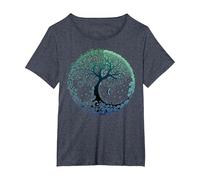 Tree of Life Sun Moon Seasons Mandala Chakras Yoga Graphic T-Shirt, Women's Plus, Heather Blue, 3X