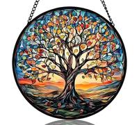 Tree of Life Suncatcher Acrylic Stained Glass Effect Sun Catcher 2D Flat Hand Painted Window Hanging Ornament, Vibrant Sun Catchers for Windows Garden Patio Balcony Home Decor