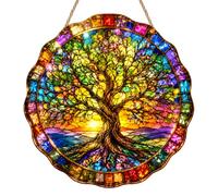 Tree of Life Suncatchers for Windows, Stained Glass Sun Catcher for Windows, Colorful Garden Ornaments Outdoor with Sunset, Acrylic Window Hanging Decor for Home, Garden, Patio & Balcony