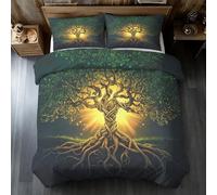 Tree Of Life Super King Duvet Cover - 3 Pcs Fantasy Tree Viking Bedding Set Reversible Soft Microfibre Quilt Covers & 2 Pillowcases with Zipper Closure GS*25