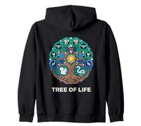 Tree of Life Symbol with Deer, Birds and Dragons Zip Hoodie