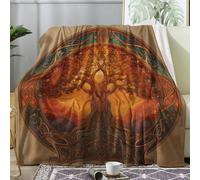 Tree of Life Throw Blanket Single Size, Celtic Viking Fleece Blanket for Bed Sofa Couch, Soft Cozy Flannel, 130x150 cm, Decor & Gifts (S181)
