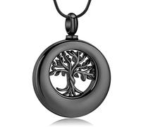 Tree Of Life Urn Necklace For Ashes, Circle Of Life Cremation Jewelry Locket Necklace Memorial Ash Jewelry For Human Keepsake For Ashes For Women Loving Memory (Black)