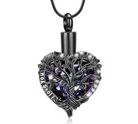 Tree of Life Urn Necklace for Women Men Heart Crystal Cremation Jewelry for Ashes Pendant Cremation Ashes Necklace Keepsake Loved Ones Memorial Gift (Black-purple)