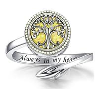 Tree of Life Urn Ring for Ashes 925 Sterling Silver Adjustable Family Tree Keepsake Jewelry Always in My Heart Cremation Ring for Women Men, 925 mm, Cubic Zirconia