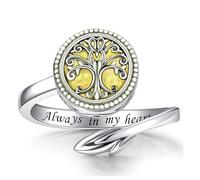 Tree of Life Urn Ring for Ashes 925 Sterling Silver Adjustable Family Tree Keepsake Jewelry Always in My Heart Cremation Ring for Women Men, 925 mm, Cubic Zirconia