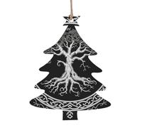 Tree Of Life Viking Celtic Knot Ancient Black Christmas Tree Hanging 6 Pcs Set Wooden Ornaments Christmas Tree Shape Xmas Pendants Decoration Gifts For Women Men
