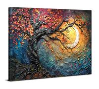 Tree of Life Wall Art Abstract Nature Trees Pictures for Bedroom Walls Moon Night Blooming Flower Wall Decor Fall Trees Painting Canvas Prints Aesthetic Poster Frame Artwork Home Decoration 12x16"