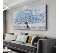 Tree of Life Wall Art Blue Tree Picture Wall Decor Artwork Framed Abstract Canvas Painting Nature Decor for Living Room Bedroom Bathroom Office Home Decor 20"x40"Can Be Hung Directly