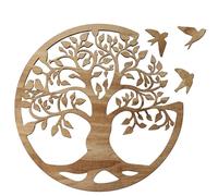 Tree of Life Wall Art Wooden Tree Life Wall Decor with Three Birds 12 Inch Round Family Tree Life Wall Hanging Plaque for Bedroom Living Room Kitchen Office Farmhouse Decor Indoor Outdoor (Round Tree
