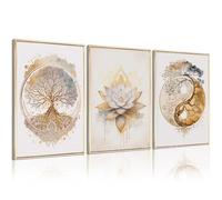 Tree of Life Wall Art Zen Lotus Canvas Wall Decor Yoga Spiritual Room Art Paintings Yin Yang Abstract Decor Artwork Spa Yoga Tree Pictures for Living Room Bedroom 16x24 Inch Unframed Set of 3