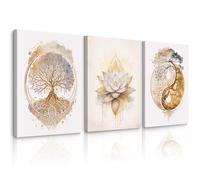 Tree of Life Wall Art Zen Lotus Canvas Wall Decor Yoga Spiritual Room Art Paintings Yin Yang Abstract Decor Artwork Spa Yoga Tree Pictures for Living Room Bedroom 12x16 Inch Wrapped Canvas Set of 3