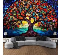 Tree of Life Wall Hanging Decor Tapestry with Stained Glass Colorful Wall Art Large Tapestry Mural Decor Photograph Backdrop Blanket Curtain Home Bedroom Living Room Decoration