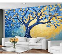 Tree of Life Wallpaper for Living Room - Peel and Stick Wallpaper, Abstract Tree Bedroom Wall Paper, Large Wall Mural & Nordic Blue Botanicals Home Decor, Self Adhesive