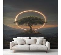 Tree of Life Wallpaper, Mountain Nature Landscape Wall Mural, Bedroom Wallpaper for Living Room, Home Decor, Photo Wall Paper, 200 x 140 cm BH&OM