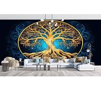 Tree of Life Wallpaper Painted Photo Wallpaper Non-Woven Wall Mural Covering for Bedroom Living Room Hallway TV Background Wall Decor 200cm x 140cm (WxH) Yellow and Black -Ab87