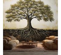 Tree of Life Wallpaper & Wall Mural, 366x254 cm - Olive Green Tree Home Wall Decor for Bedroom, Living Room - S&J3741