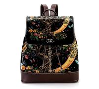 Tree of Life with a Beautiful Moon Phase Flowers and Butterflies Women Laptop Backpack, PU Leather Daypack Fashion Rucksack Travel Shoulder Bag