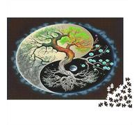 Tree of Life Yin Yang 1000 Pieces Jigsaw Puzzle Rooted Yin Yang Art Precision-cut Framable Detailed Artwork Thick Premium Cardboard for Family 38x26cm/1000pcs