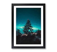Tree On A Mountain Top In Abstract Modern Framed Print | A2 Black Framed Wall Art | Ready to Hang | Abstract Floral Picture | Living Room Bedroom Lounge Office