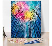 Tree Paint by Numbers Adults Acrylic Simple DIY Painting Kit for Art Crafts Kits Beautiful Tree Forest Landscape on Sky Colorful Starry Sky Oil Paint by Numbers for Beginners Without Frame 16x20 Inch