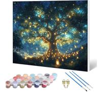 Tree Paint by Numbers Starry Sky Painting by Numbers for Adults Beginner DIY Digital Painting Hobbies for Adults Women with 3 Brush and Acrylic Paints Kit for Home Decor, Gifts 12x8inch -hjw25010VB