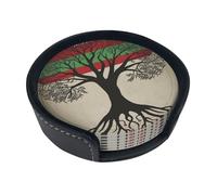 Tree Palestinian Flag Coasters For Drinks Set Of 6 Leather Tea Cup Coaster Drink Coasters For Cup Kitchen Bar Home Decor Housewarming Gift