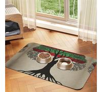 Tree Palestinian Flag Dog Food Mats for Floors, 12x18 Inch Non-Slip Super Absorbent Pet Food Mat, Dishwasher Dog Mat for Food and Water, Cute Quick Dry Pet Feeding Mat for Dogs Puppy Cats